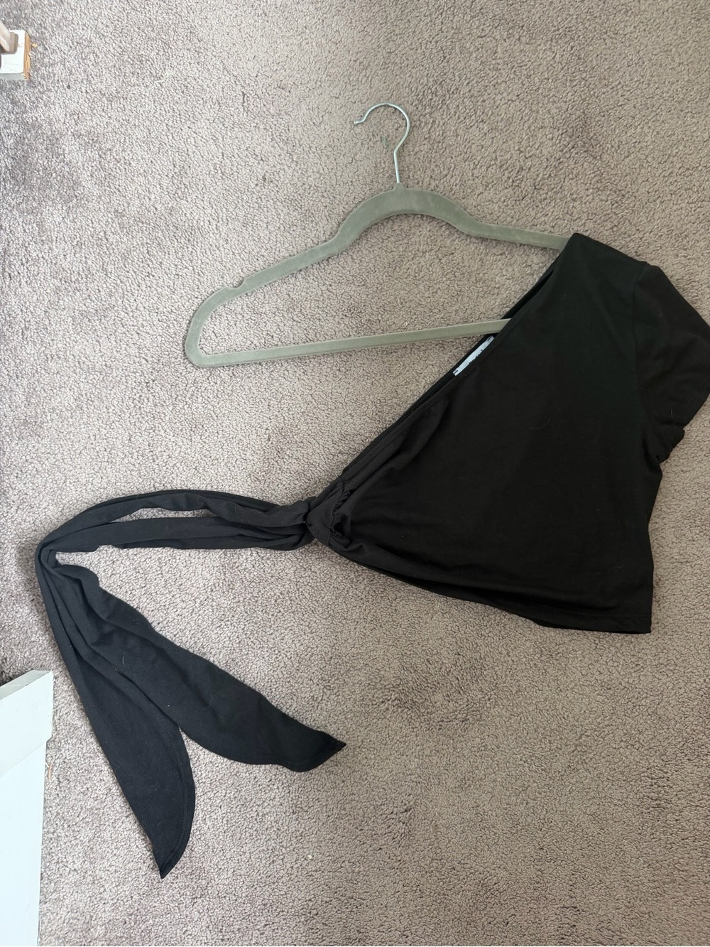 Black One-Shoulder Crop Top with Tie Detail